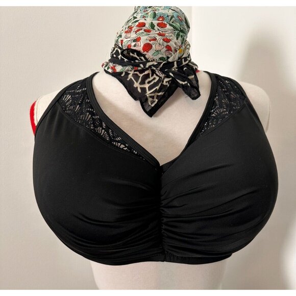 PLUS SIZE 42F NEW Swimsuits For All Bikini Top Black Lace Style Accents - Picture 2 of 10